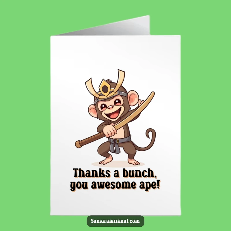 Free Printable Thank You Card Funny Monkey Samurai - Downloadable