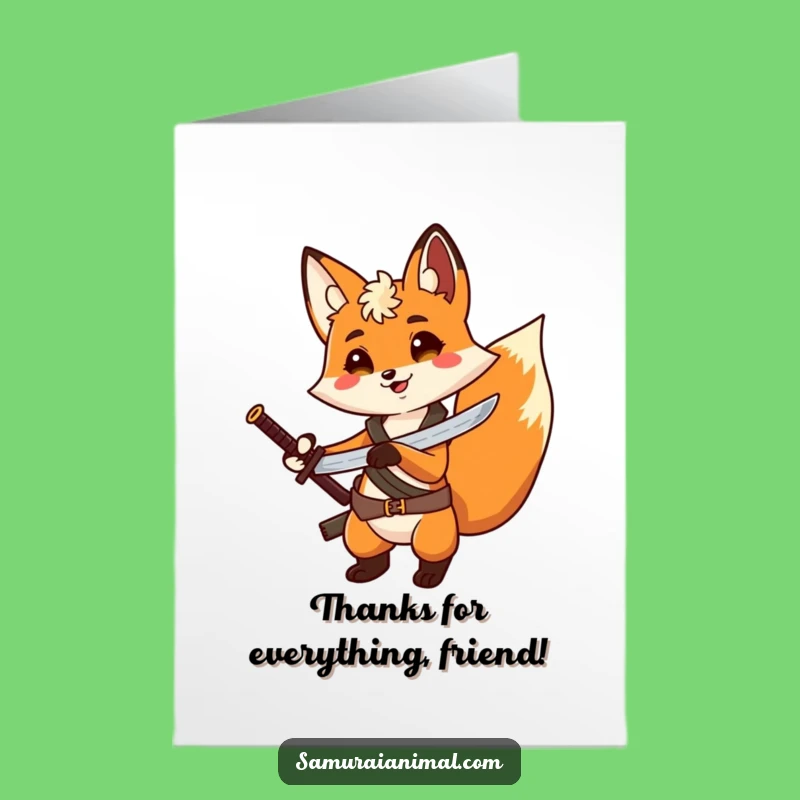 Free Printable Thank You Card: Fox Swordsman's Gratitude - Downloadable