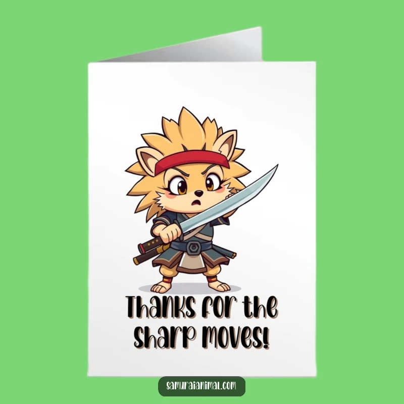 Free Printable Hedgehog Samurai Thank You Card - Funny Downloadable Appreciation Gift