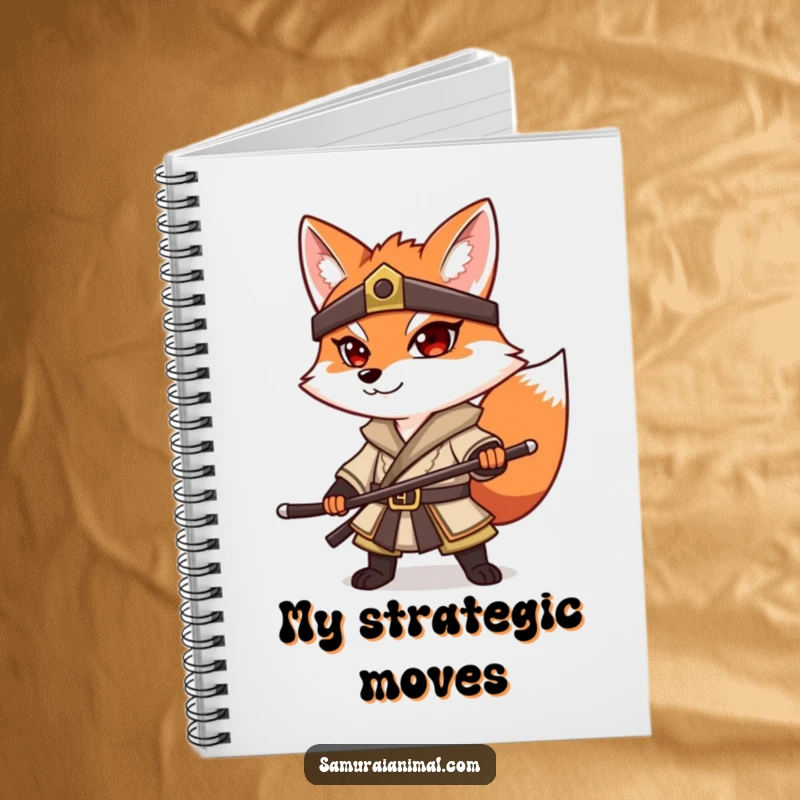 Funny Fox Samurai Notebook: A determined fox in samurai gear striking a pose, perfect for note-taking.