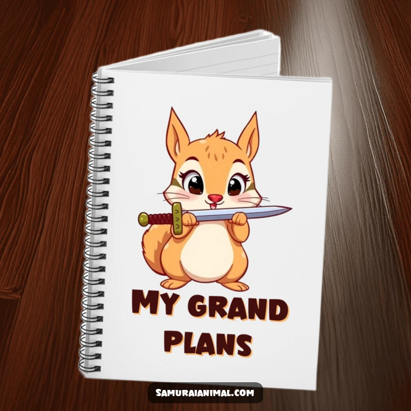 Funny Squirrel Sword Notebook: A small squirrel with excited eyes balances a sword on its nose, perfect for adventure notes.