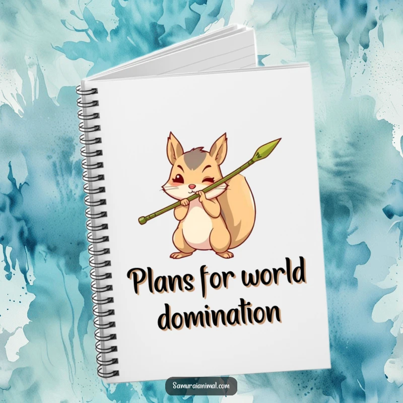 Funny notebook with a brave squirrel holding a sharpened bamboo spear, perfect for journaling and capturing adventurous ideas.