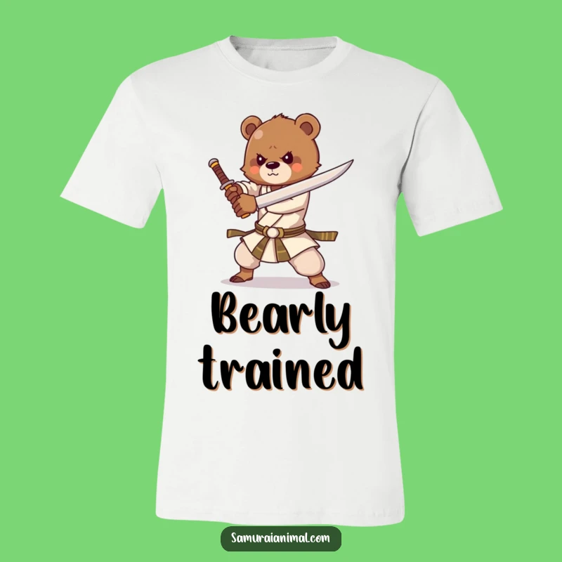 Funny Bear Cub Sword T-Shirt: Energetic Cartoon Warrior Tee for Big Laughs