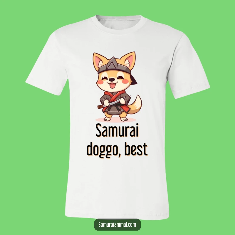 Funny Dog Samurai T-Shirt: Cheerful Warrior with Sai, Unleash the Fun!