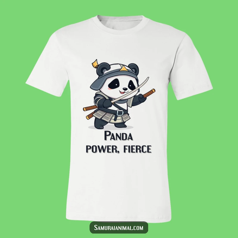 Funny Panda Samurai T-Shirt: Plump Warrior Spins Bamboo Sword with Gusto!