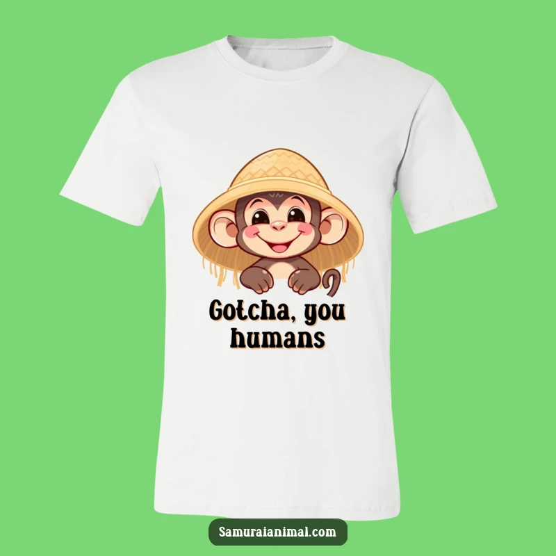 Funny Monkey Grin Tee: Nimble Character's Peeking Hat Shirt Gift