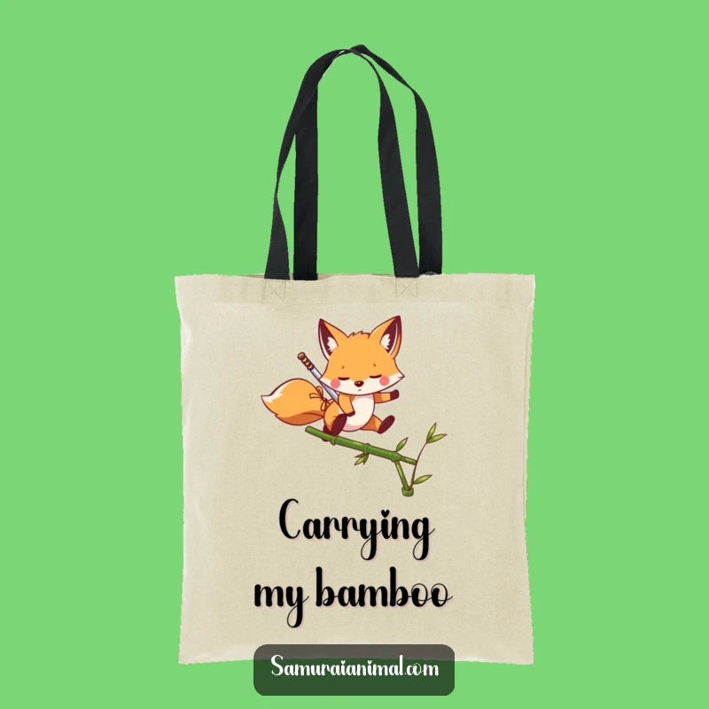 Funny Fox Ninja Tote Bag: Playful Leaper with Sword, Handy Gift