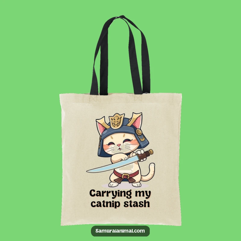 Funny Samurai Cat Tote Bag: Playful Warrior, Sword Trick, Wagging Tail, Chic Funny Gift