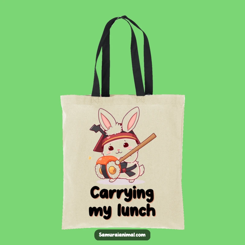 Funny Rabbit Samurai Tote Bag - Hilarious Sushi Warrior Accessory Gift