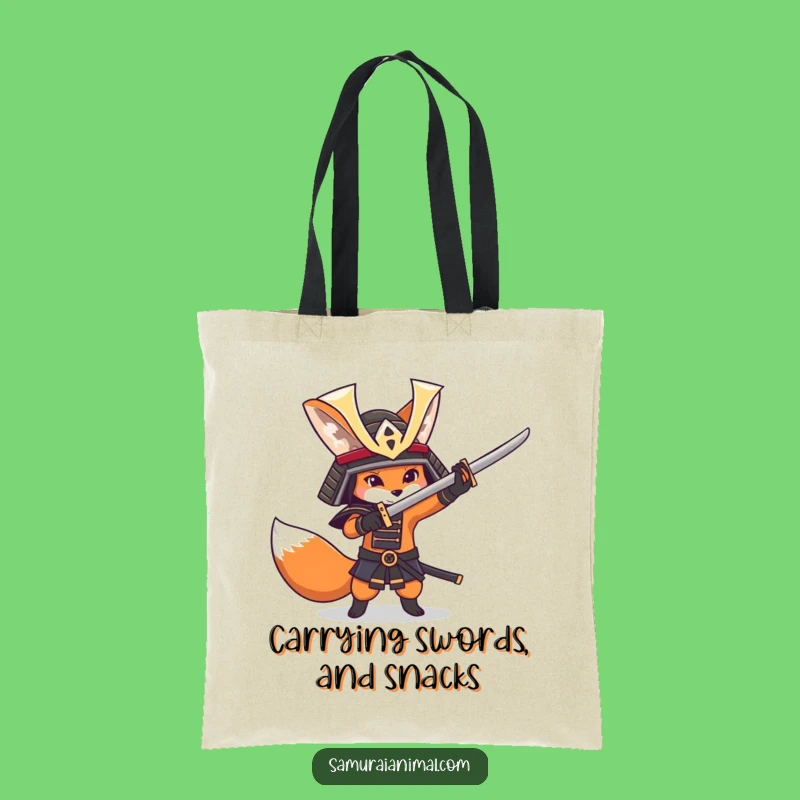 Funny Fox Samurai Tote Bag - Carry Your Warrior Spirit!