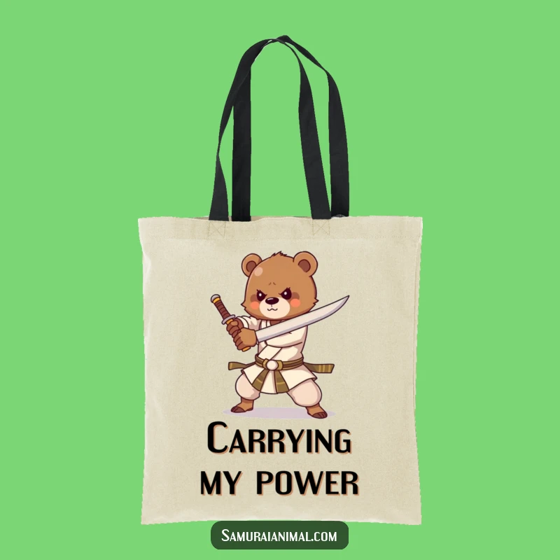 Funny Bear Cub Sword Tote Bag: Carry Your Strength with Cartoon Charm