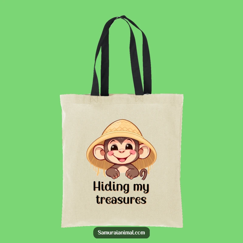 Funny Monkey Grin Tote Bag: Nimble Character's Straw Hat Carryall Gift