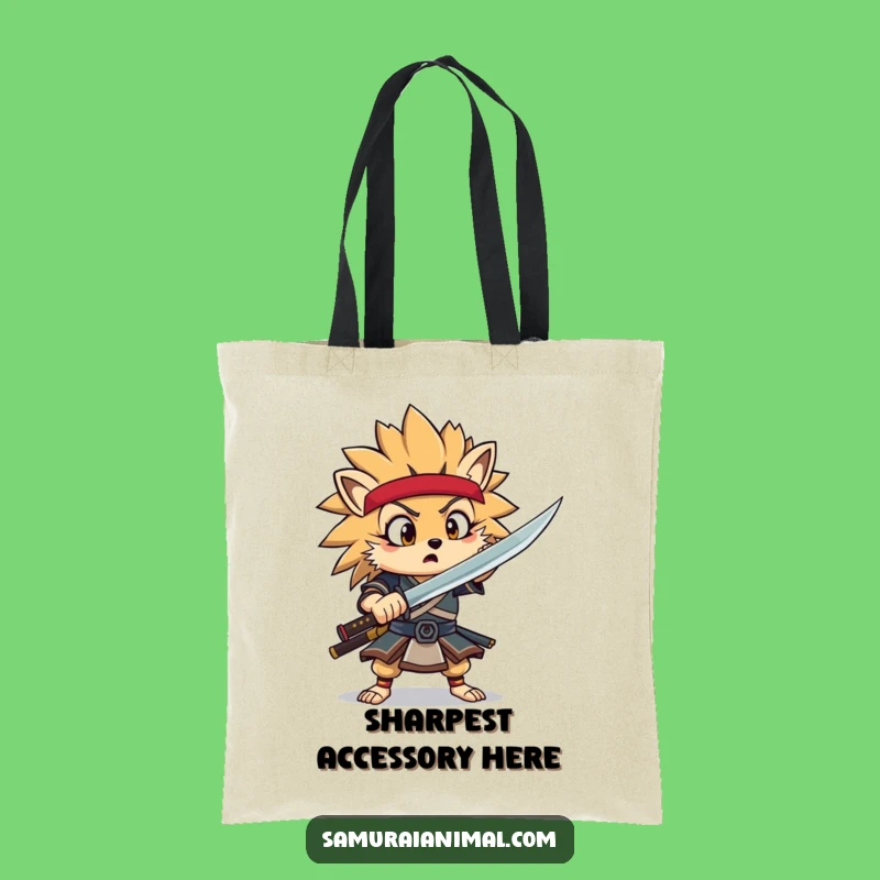 Funny Hedgehog Samurai Tote Bag: Goofy Warrior Surprise Carry-All Funny Gift